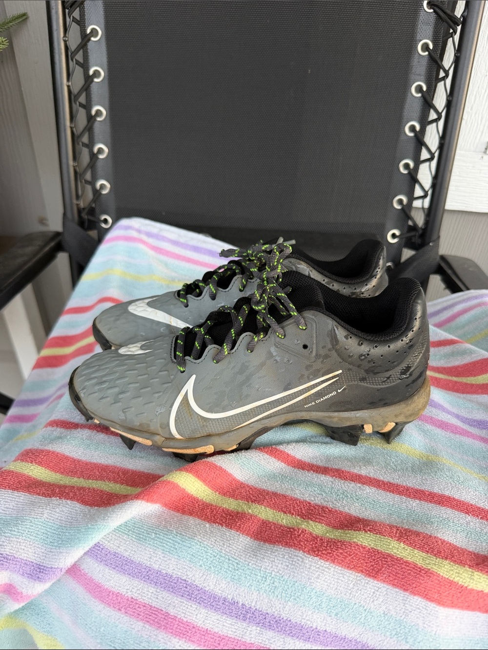 Nike Gray Athletic Cleats with Black and Lime Laces